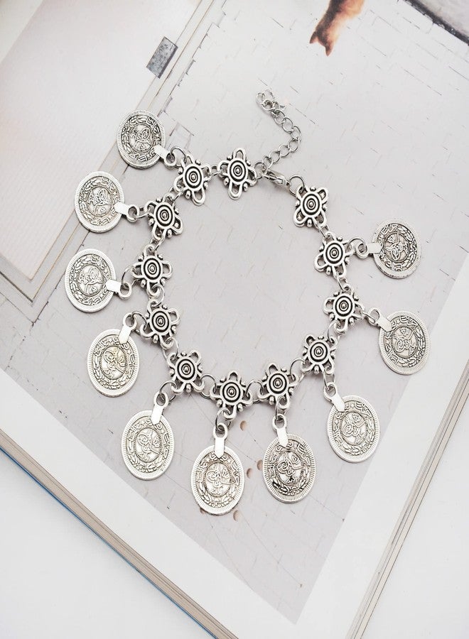 DATOA Bohemian Coin Sandals Anklet Bracelet Bohemian Tassel Barefoot Sandals Chain Beach Jewelry Belly Dance Anklet Fashion Gifts for Women Men - Silver - Image 3